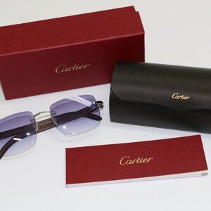 Cartier C Decor Wood Rimless Sunglasses Silver purple Gradient
